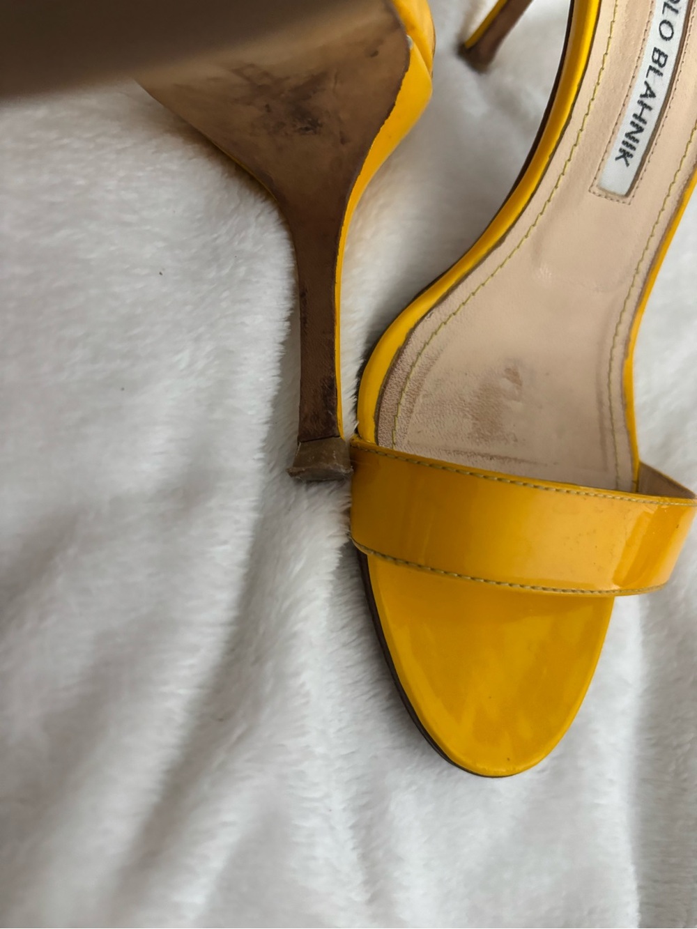 Manolo Blahnik Yellow Patent Ankle-Strap Sandals - Picture 11 of 11
